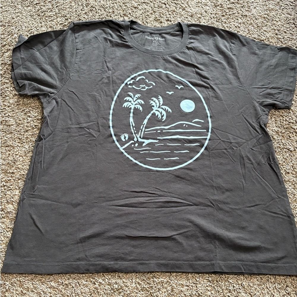 Hang Ten Charcoal Tee with Tropical Graphic